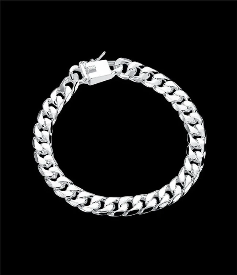 navire 8 mm carré Brace latérale 925 Bracelet en argent jspb227Beast Gift Men and Women Sterling Silver Plated Chain Link Bra2695036