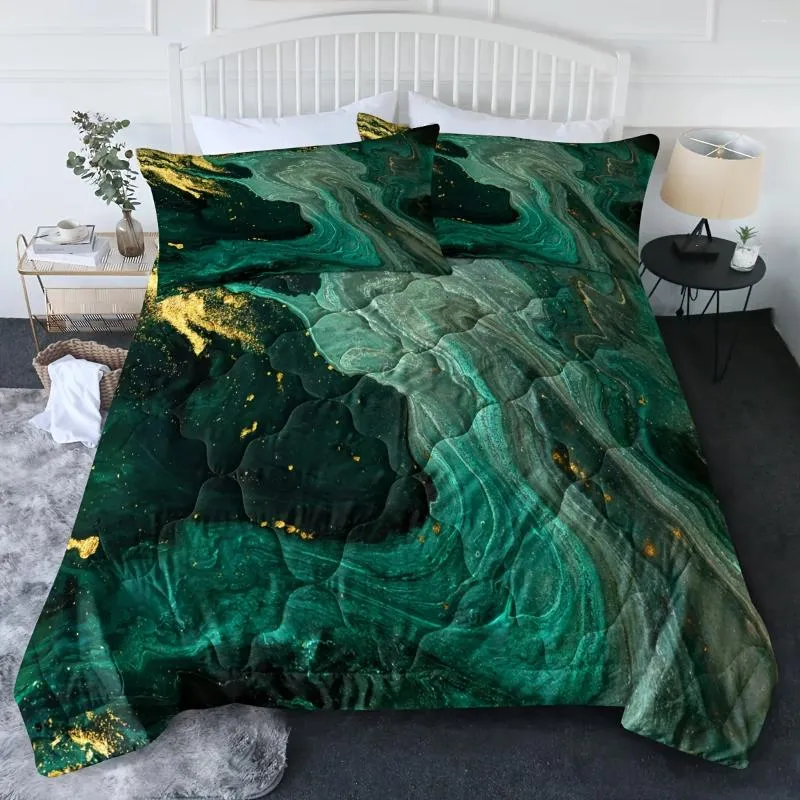 Bedding Sets Green Marble Comforter Set Soft Emerald With Gold Powder Print Pattern 3pcs Agate Ripple Bed For Adults