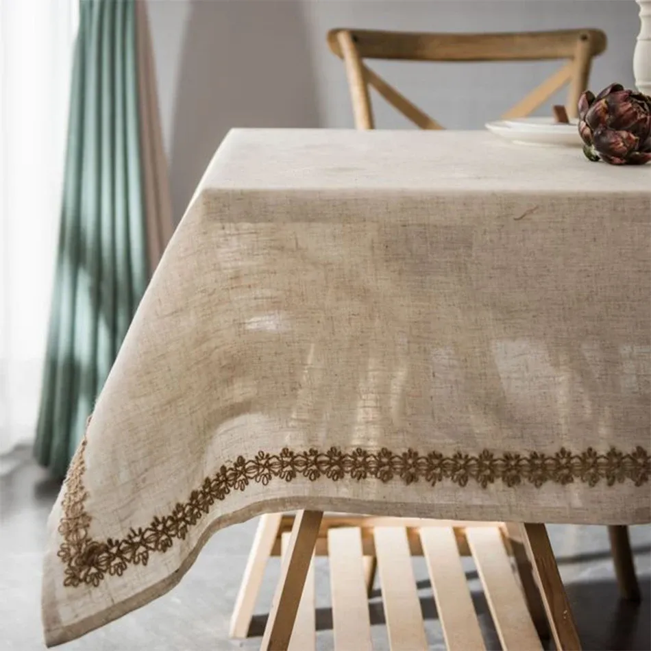 Pads Linen Blend Zabrucie, prostokątny frędzel, jutowa linowa koronkowa okładka stołowa, do kuchennej imprezowej dekoracji stolika herbacianego