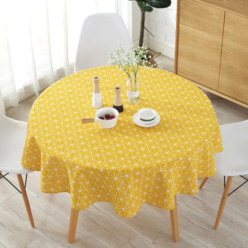 Pads Cotton Linen Nordic Round Tablecloth Colored Stripe Christmas Tree Pattern Cover Washable Table Cloth for Tea Table