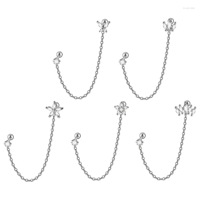 Stud Earrings Steel Zircon Crowns Chain Ear Tragus Cartilage Flower Piercing Earring Conch Body Jewelry