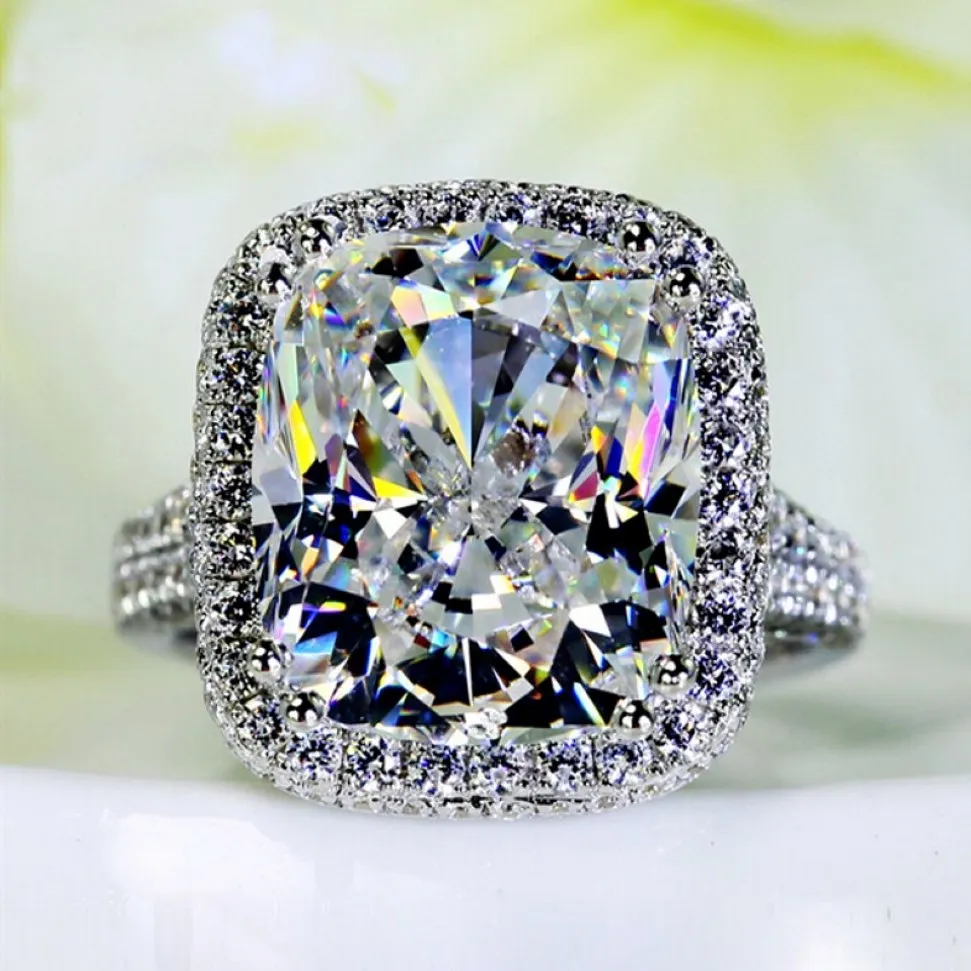 Big Biżuteria Kobiety Pierścień Pierścień Cut 10ct Diamond 14KT Białe złoto wypełnione kobietą kobietą Pierścień Weddła Pierścień 223D