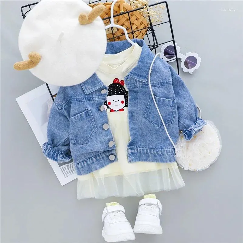 Kleidungssets Frühlingsmädchen Denim Jacke Spitzenkleid 2 Stücke Anzug Kinder Kinder Freizeitkostüme Kleinkind Säugling Outfits