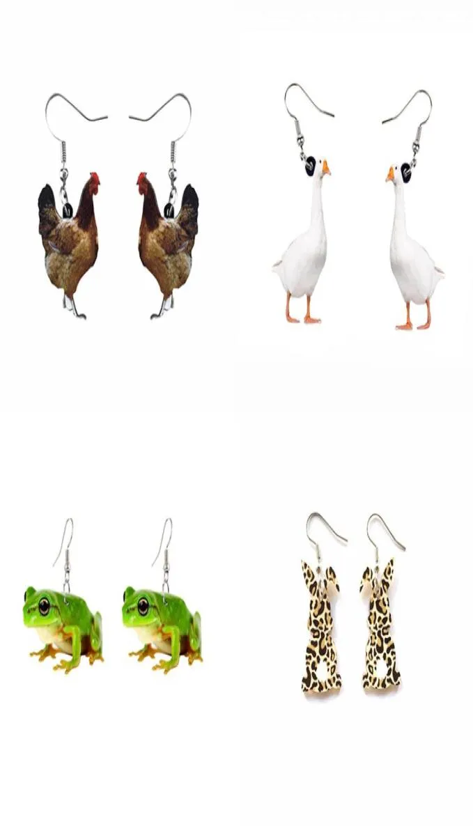 Simulation drôle Animal Acrylique Boucles d'oreilles pour femmes Frog Boucle d'oreille de poulet Frog Frog