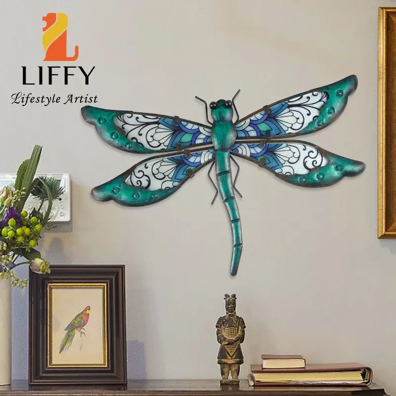 Skulpturen Metall Dragonfly Wanddekoration handgefertigtes Glaswandkunst für Innen- und Gartendekoration im Innen- und Außenbereich schöne Geschenkideen geeignet