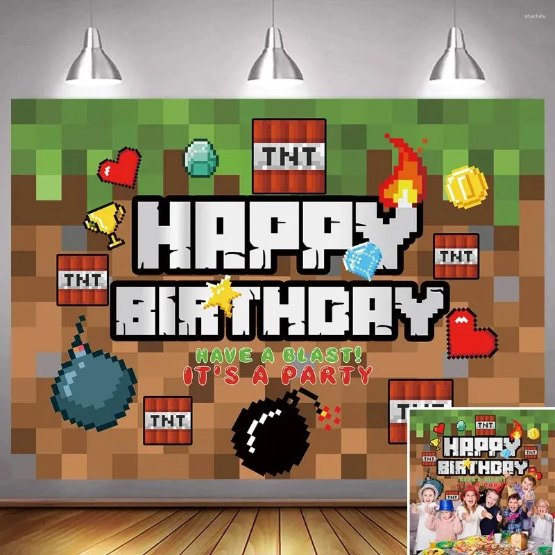 Decorazione per la decorazione di compleanno sfondo pixel per le decorazioni di gioco pografiche per ragazzi