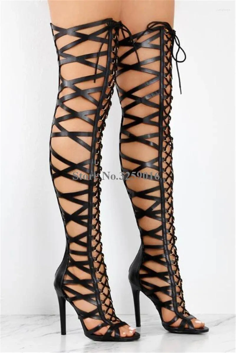 DHgate Womens Cut Out Cross Over Knee High Gladiator Sandals Shoes Accessories