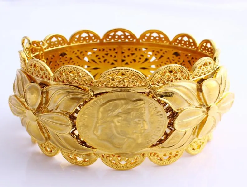 70 mm Fashion éthiopienne Big Big Wide Brangle Tapre 22K Thai Baht Solid Gold GF Dubai Copper Jewelry Bracelet ACCESSOIRES2674384