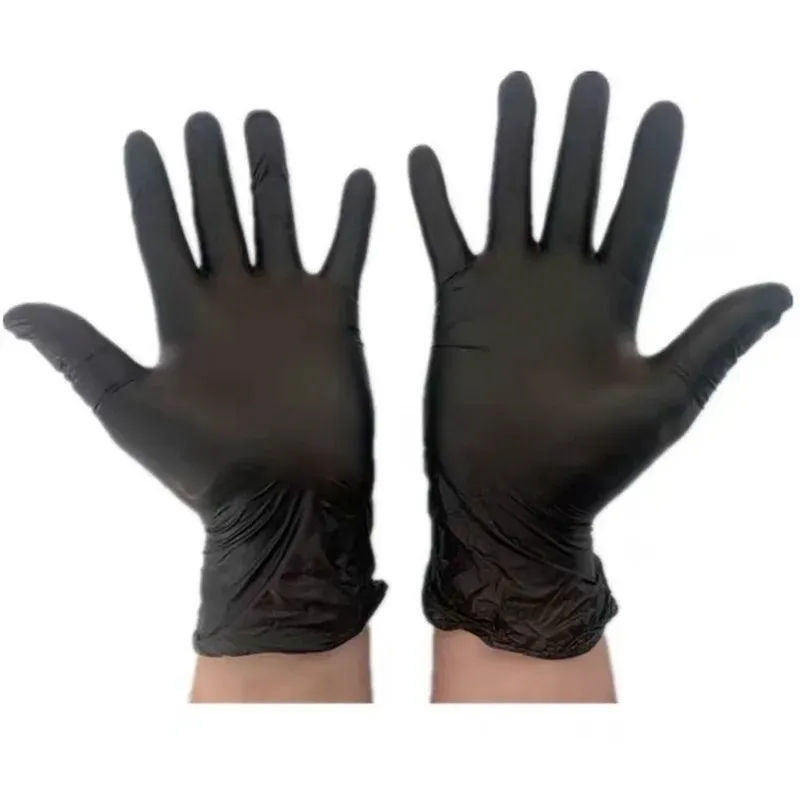 Gants 100pcs / boîte noirs gants en latex jetable noirs gants de nitrile à l'huile pour le travail cuisine joint lavage plats de lavage de jardin pvc