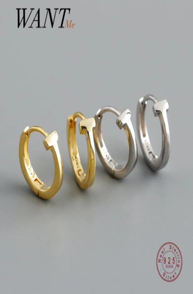 WANTME 925 Sterling Silver Fashion Korean Minimalist Letter T Hugging Earrings for Women Men Punk Rock Ear Nose Ring Jewelry 210506196618
