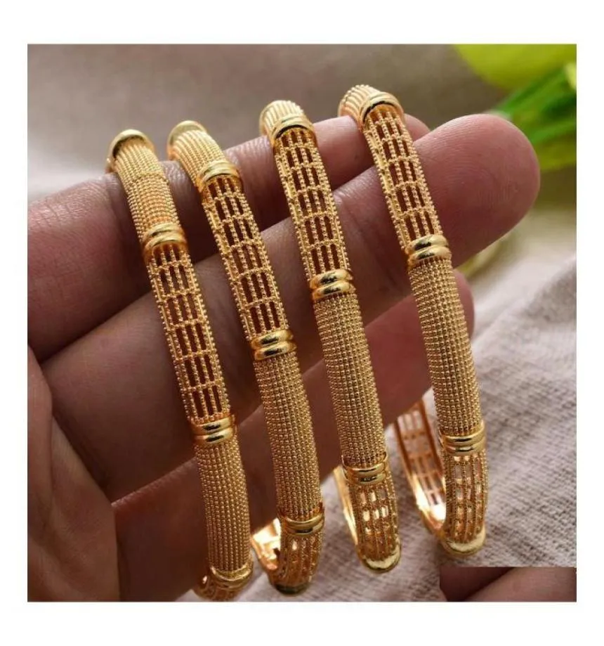 Bangle 4PCSlot 24K BANGELS Ethiopische goudkleur voor vrouwen Girl Indian Dubai African Wedding Bangls Bracelet Party Bridal Gift Q074841818