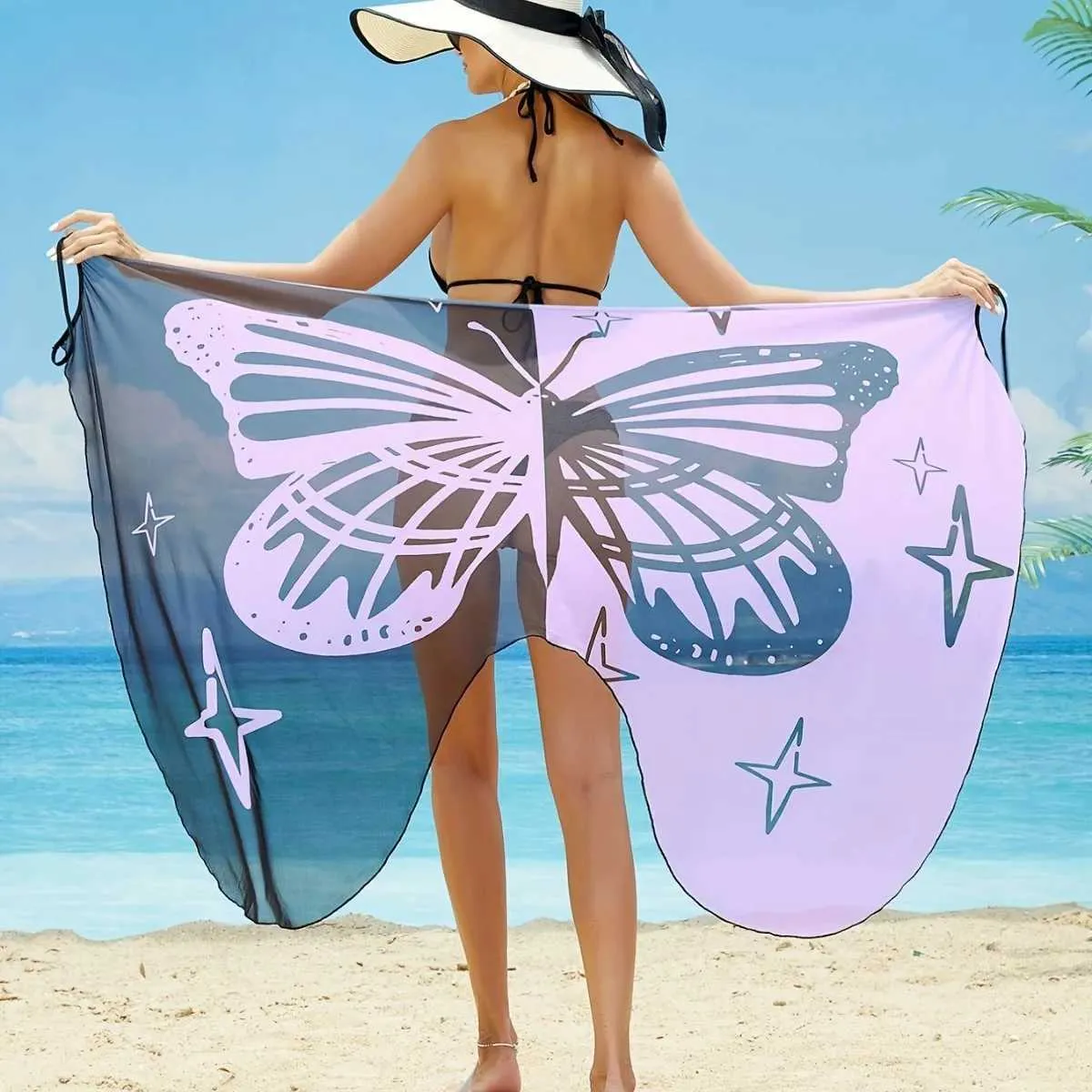 Women Beach Wear Beach Ski Dress Beach Dress Beach Beach Party Vaccation Style Ruffled Butterfly Stampa Abito da sci spiaggia da sci spiace in spiaggia Y240504