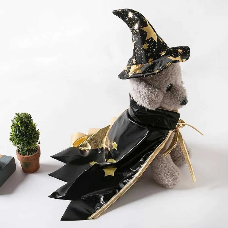 Vêtements pour chiens cosplay cosplay halloween pour animaux de compagnie Costume Costume Cape and Wizard Hat for Holiday Decoration Party Gift H240506