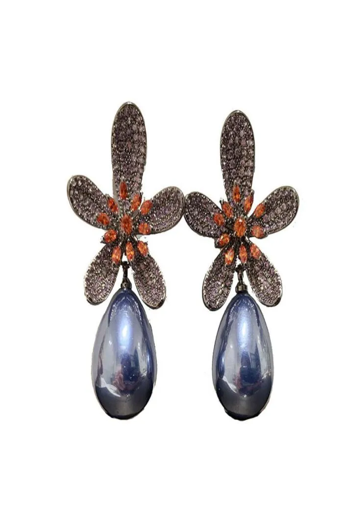 Sparky Diamond Colorful Flower Stud Orees Orets for Woman Girls with Drop Pender Pearl Ins Luxury Designer S925 Silver Post9032365