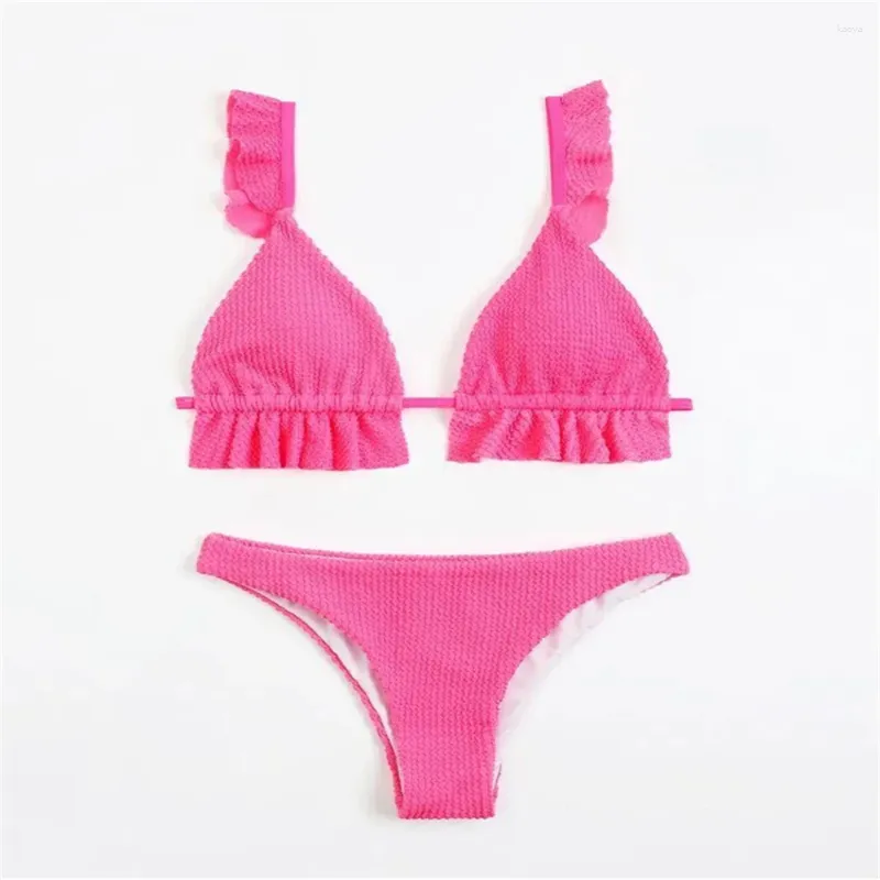 Swimwear pour femmes bikini bikini rose rose de maillot de bain ruché lacet en deux pièces Bikinis Y2K Suif de bain Beachwear Traje Bano Mujer