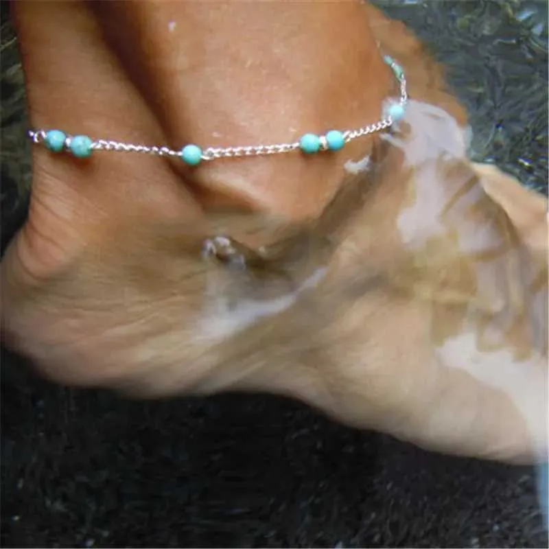 Fußkettchen trendige grüne Perlen Einfache Fußkettchen -Füße Armband für Frauen Strandschuh Vintage Fußkettchen Boho -Stil Party Sommer Schmuck Neue Neue