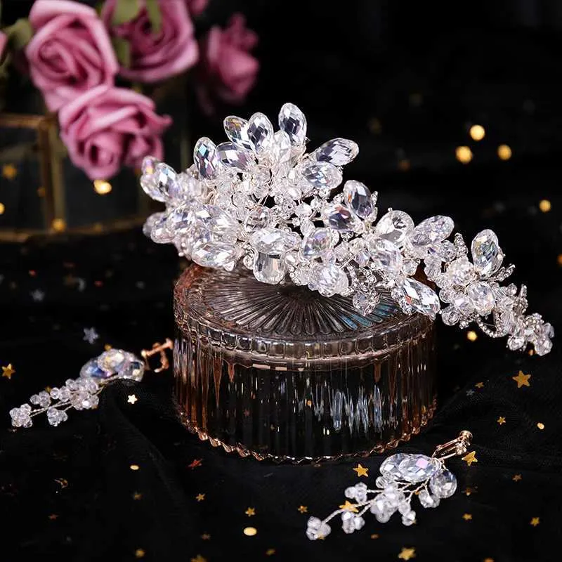 Bruiloft haar sieraden luxueuze bruid handgemaakte kristallen bruidshoofdband set sieraden hoofddeksels tiaras hoofdbloembloem bruiloft haaraccessoires