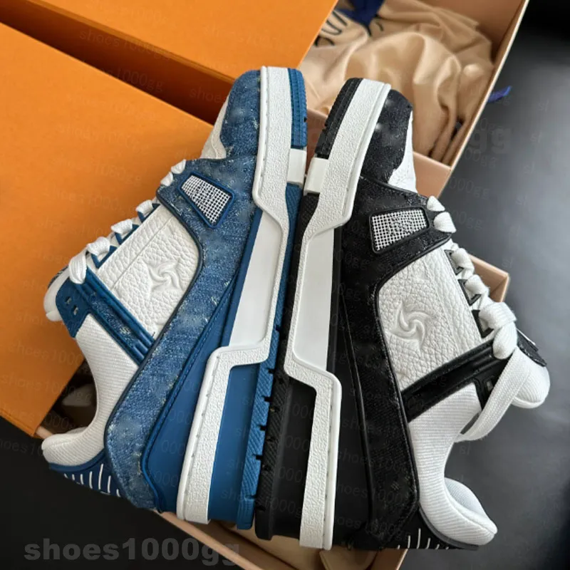 Designer schoenen in reliëf Louiselviuton Trainer Sneaker White Black Sky Blue Green Denim Pink Red Luxe Virgil Men Casual Sneakers Trainers