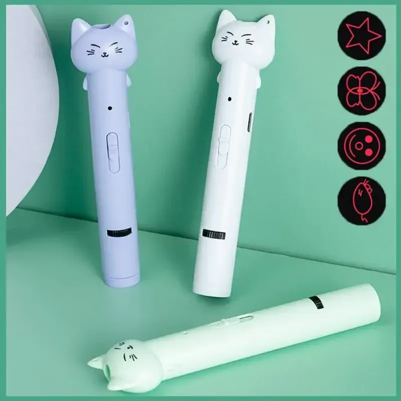 MICE 1PC Funny Pet Cat Pen Laser Multifonction USB Multipattern Projection Threeinone Laser Toy Feather Stick Animal Toys
