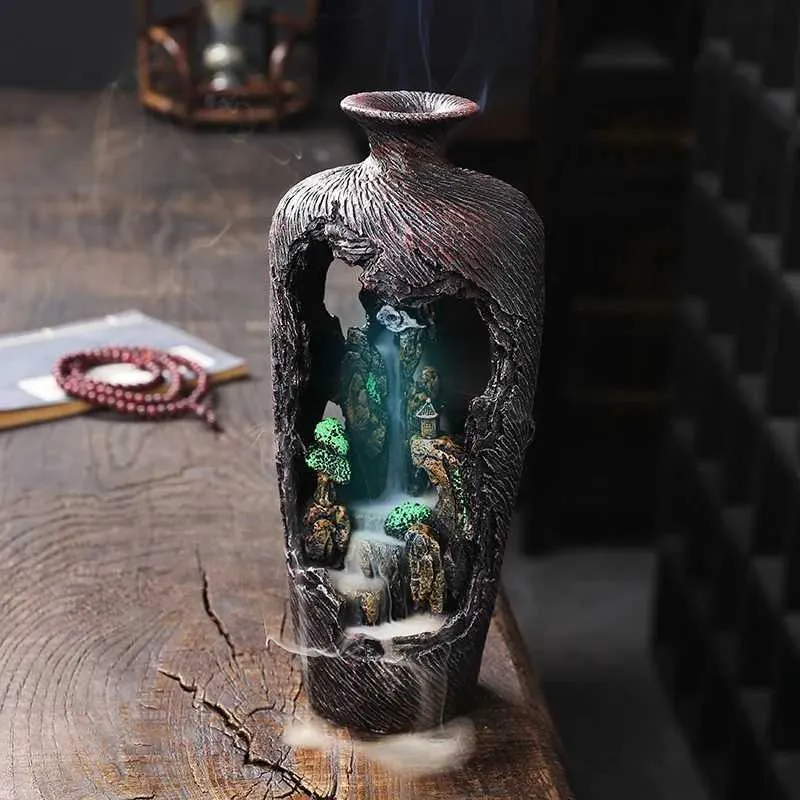 Doftlampor Heminredning Vase Design Ornament harts Handverk Lucky Fengshui Waterfall Backflow rökelse Burner Censer T240505