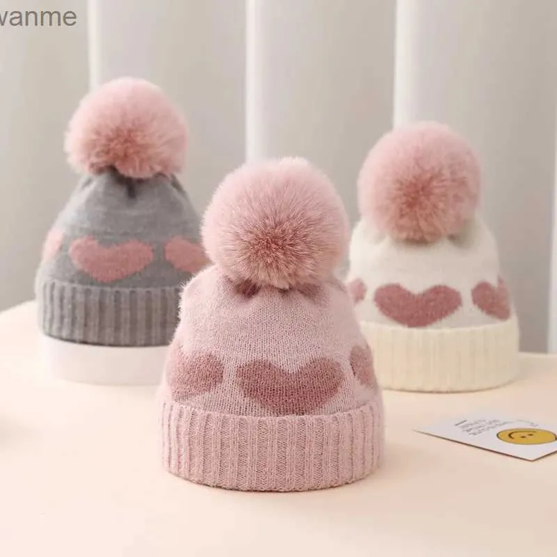 Kappenhüte 2023 Herbst und Winter Baby Strickhut Mädchen Acryl dicke warme Baby Pini süße Herz Neugeborene Hut 0-12 Monate W.