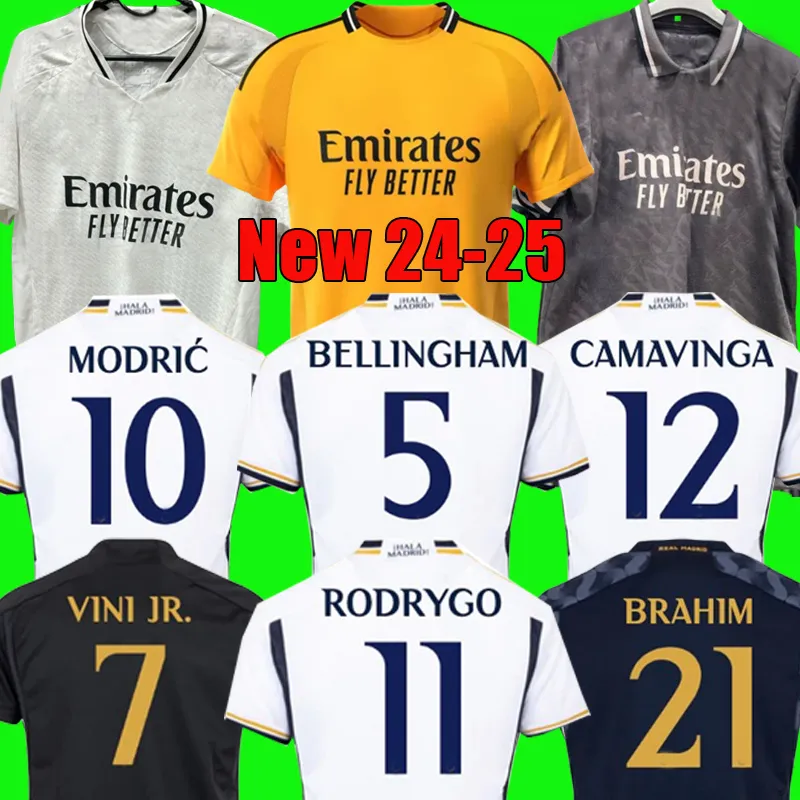 Vini Jr Bellingham Soccer Jerseys 23 24 25 voetbalhirt Rodrygo Valverde Camavinga Real Modric Madrids Orange Camiseta de Futbol Men Kids Kit 2024 2025 Camisetas