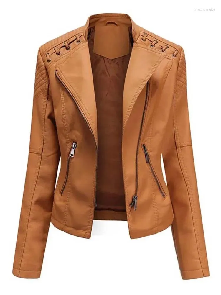 Women's Leather Fashion Faux Jackets Long Sleeve Zipper Slim Motorcycle Biker Coat Tops Spring Autumn Loose Outwear