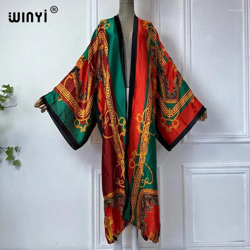 Zomer Kimono Africa Print Beach Wear Women Swim Pak Elegant Afrikaans Boho Cardigan Sexy Holiday Silk Feeling Trapport