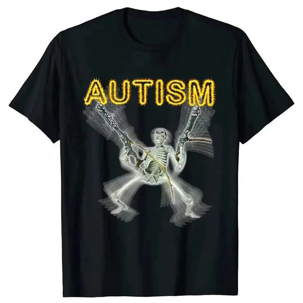 Irts rétro autistique squelette intéressant pour hommes T-shirt Névrotique Autisme Sensibilisation Graphique T-shirt Halloween Gift Mens Vêtements J240506