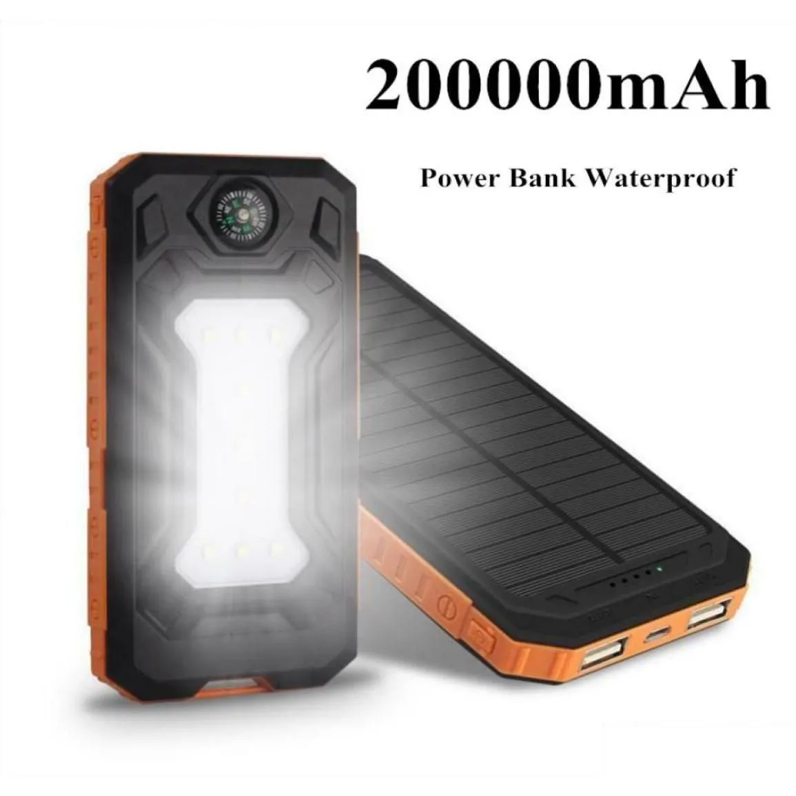 Batterie Power Bank Waterproof 200000Mah con due batterie del caricatore solare USB Modello