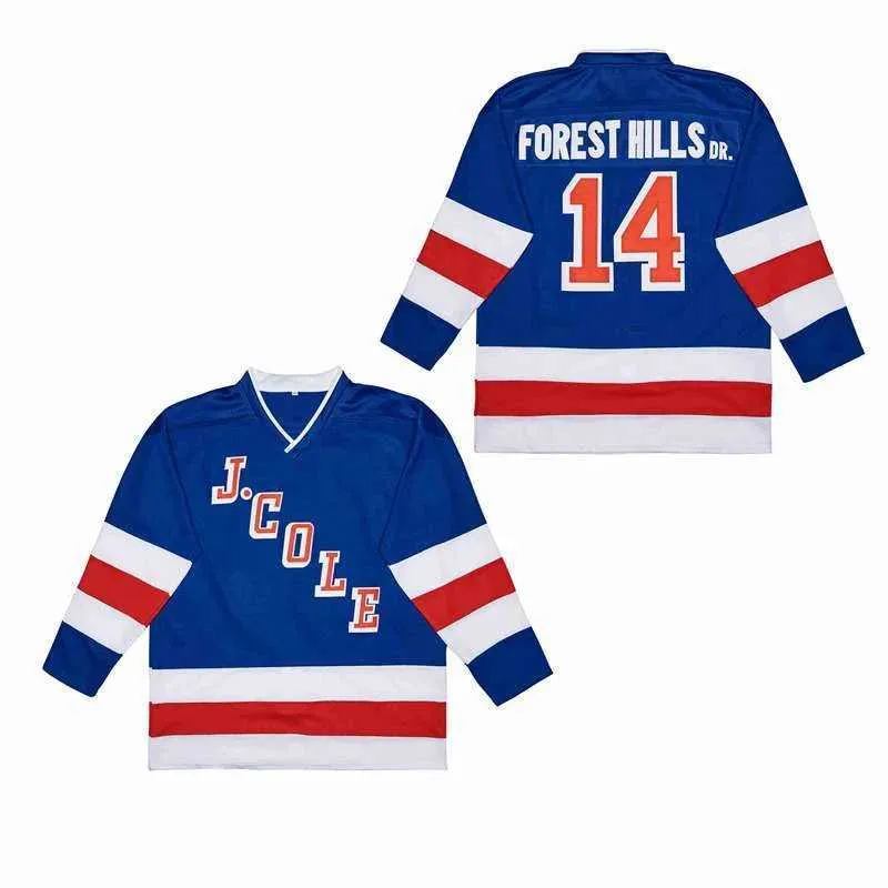 Herren-T-Shirts BG Ice Hockey Jersey J.Cole 14 Forest Hillsdr.Nähen Stickereien im Freien Sportbekleidung High Quty Blue 2023 neuer Stil T240506