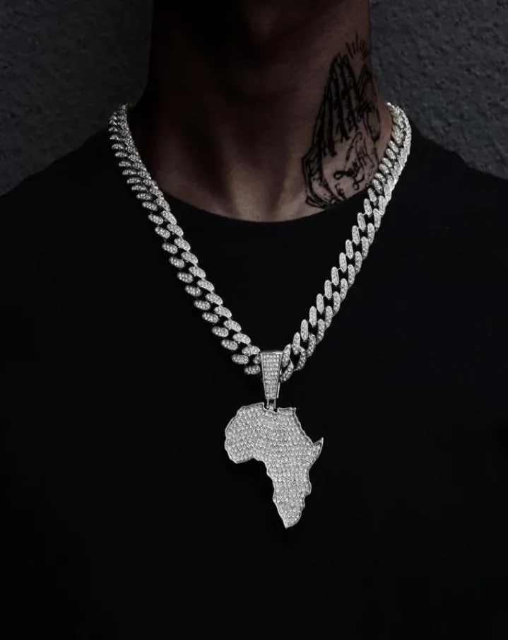 Correntes Crystal Africa Mapa Pingente Colar para Mulheres Men039S Acessórios de Hip Hop Jóias Chegan Chain Link Men8690685