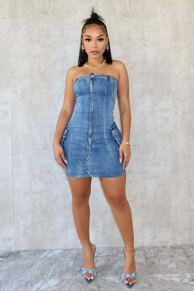 ANJAMANOR Blue Denim Tube Denim Dress Women Fashionable Summer Outfit With Zipper Pockets Strapless Bodycon Mini For Women D29 HC74 From Onlywear 42.63 In Bulk DHgate.Com