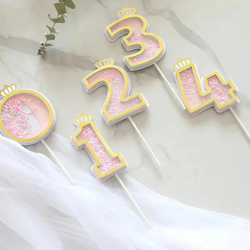 3pcs Candles paillettes Candela digitale Numero di compleanno Candela della torta 0 1 2 3 4 5 6 7 8 9 Topper Topper Girl Boys Baby Party Forniture Decorazione