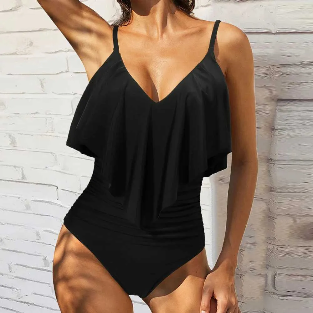 Monokini de roupas de banho feminina Monokini Bating Beits Push Up Swimsuit Women 2023 New Summer High Caist Princied Swimwear Women One Piece Swimsuit Y240429