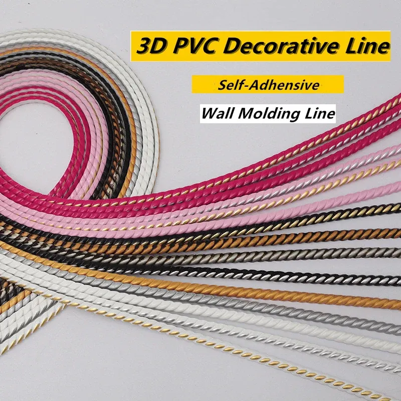 Autocollants 3D PVC Ligne décorative Ligne flexible auto-adadhésive Suspended Plafond salon fond mural Mouclle Autocollant Moulage de coin