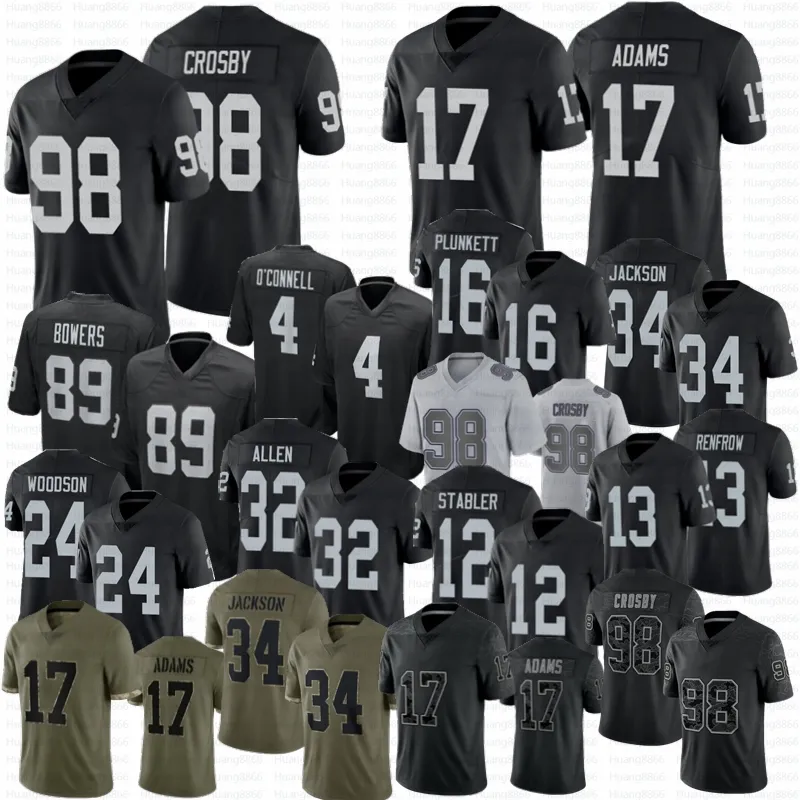 2024 New Davante Adams Football Jersey Maxx Crosby Bo Jackson Abram Renfrow Brock Bowers Aidan O'Connell Ken Stabler Howie Long Jim Plunkett Ruggs III Charles Woodson