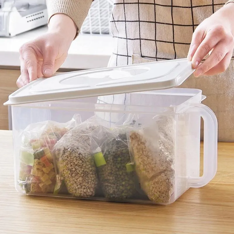 Caja de botellas de almacenamiento Mango transparente Diseño de cubierta anti-Slip Refrigerador de refrescante de plástico con tapa al por mayor