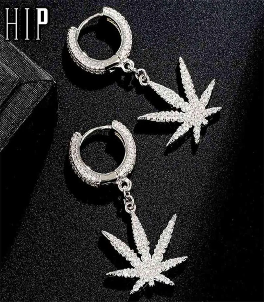 Hip Hop 1Pair Iced Zircon Earring Gold Color Micro Paved AAA+ Bling CZ Stone Earrings For Men Jewelry 2106244273292