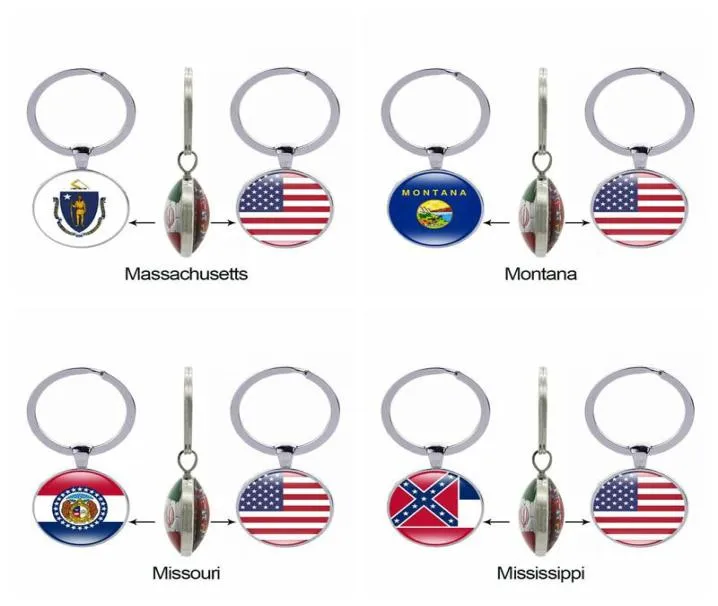 Flagge Keychain Michigan Montana Missouri Mississippi United States 50 State Glass Doppled Key Ring Geschenk Juwely6478137