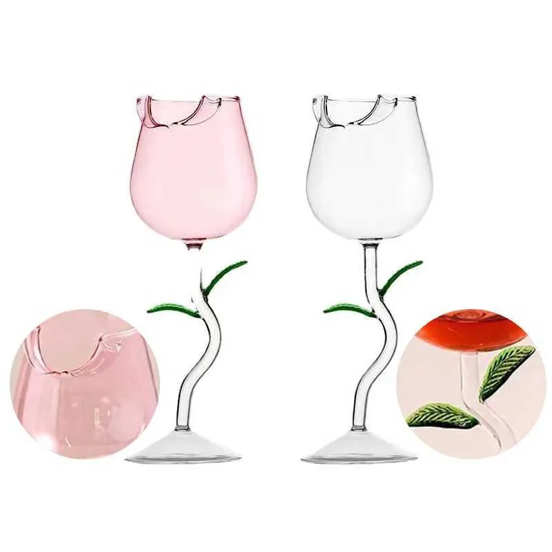 Gobelers en forme de verre rouge en forme de rose rose avec feuilles colorées 150/400 ml coaster coaster h240506