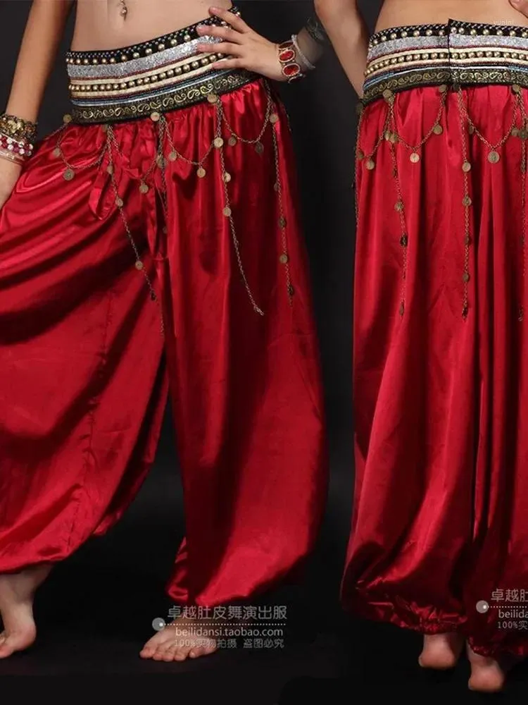 Sahne giymek Noel elbise göbek dans pantolon kare performans kostümü etnik azınlık kırmızı bloomers