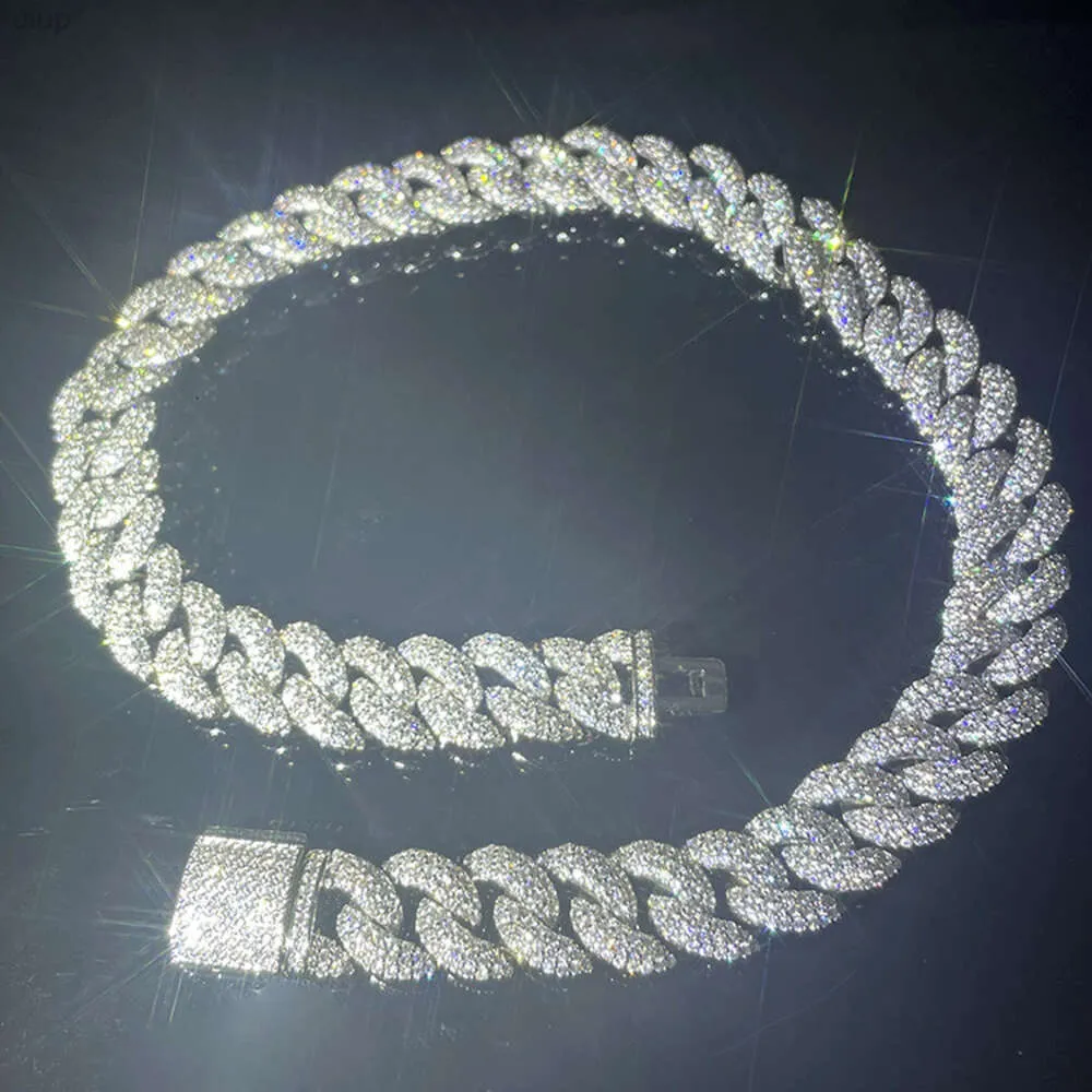 Индивидуальная 15 -миллиметровая мужская хип -хоп Ice Out Diamond Collece Moissanite S925 Серебряная кубинская цепь связи с GRA Сертификат рэп ювелирные изделия