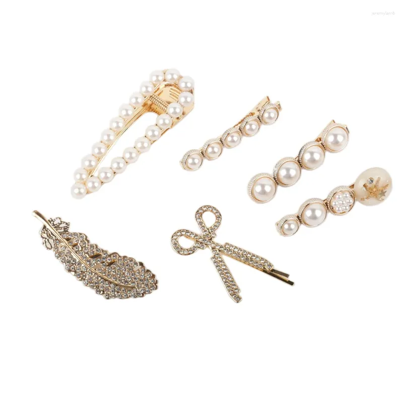 Clips de cheveux 6pcs Clip de perle blanc Ensemble de ciseaux créatifs Leaf à un mot Câtlip Girl Farty Gift Wedding Bridal Headwress