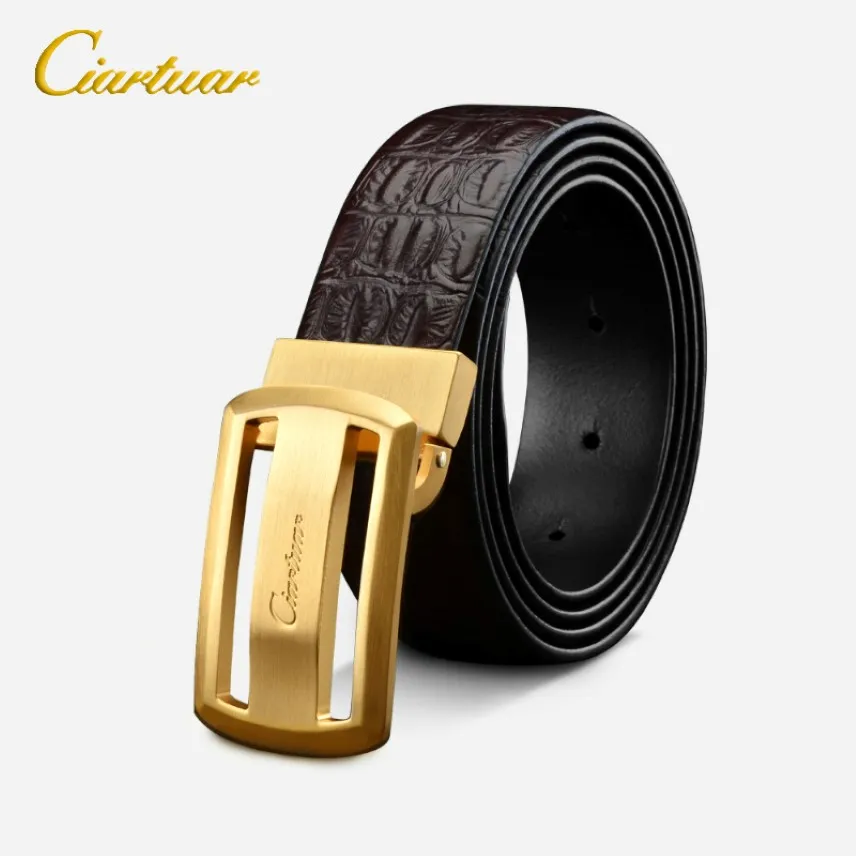 Ciartuar Men Crocodile Modèle de cuir véritable ceinture de cuir Première couche Cowe Cowle Boucle lisse pour mâle STRAP DE COWSKIN 208J