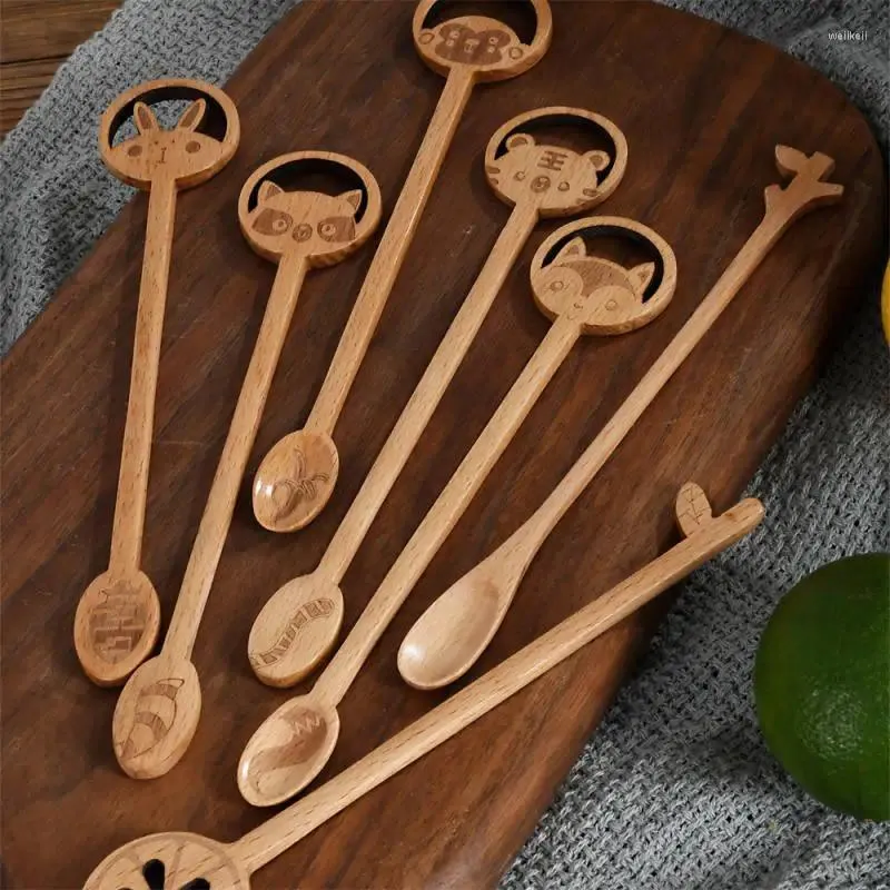 Spoons Childrens Wooden Tableware Natural Color Will Not Scratch The Surface Simply Wash With Warm Soapy Water And Thoroughly Spoon