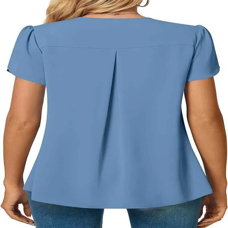 Chemises de chemisiers pour femmes élégantes top fleuris 2023 Fashion d'été Simple à manches en V solide en V Solide Bureau de banlieue pour femmes S-xxll2405