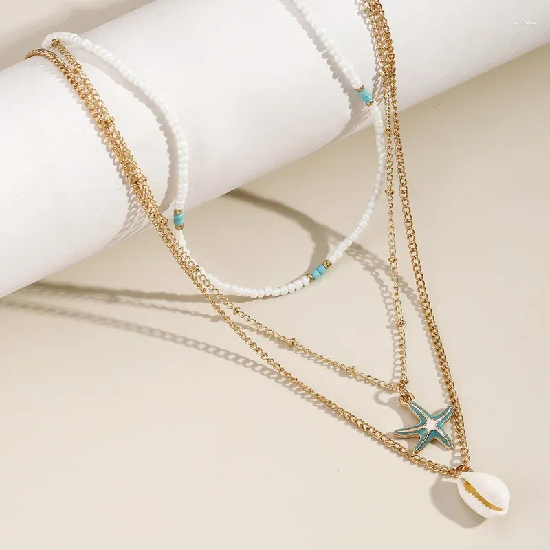 Цепи Универсальное ожерелье из бисера многослойное раковина бусинка для женщин для женщин европейский американский богемный стиль ювелирные изделия