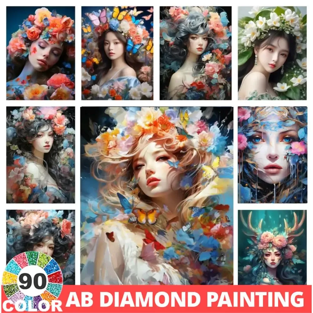 Stitch AB 5d 90 Colori Diamond Painting Ritratto di donne Full Rhinestone Butterfly Flower Fairy Ramoidery Mosaic Croce Manuale