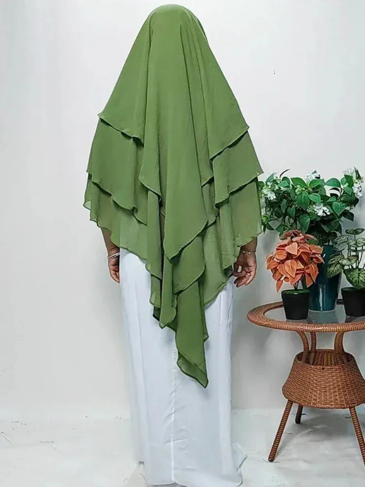 3 Layers Khimar for Muslim Women Chiffon Headscarf Islamic Clothing Long Overhead Hijab Scarf Hijabs Niqab Ramadan Eid jubah 240430